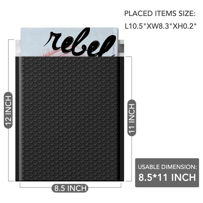GSSUSA Black Bubble Mailers 8.5x12 large Padded Envelopes 25 Pack,Self-Seal Shipping Mailer, Packaging Bags, Small Business Supplies,Mailing Bags, Packaging for Small Business, Black - Image 2